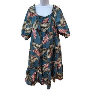 Vintage HILO HATTIE Cotton Floral Hawaiian Off Shoulder Muumuu DRESS - Size XL